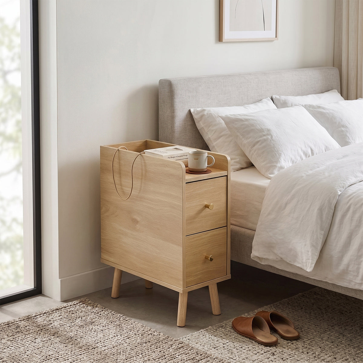 Breeins Modern Mdf Bedside Table With 2 Drawers