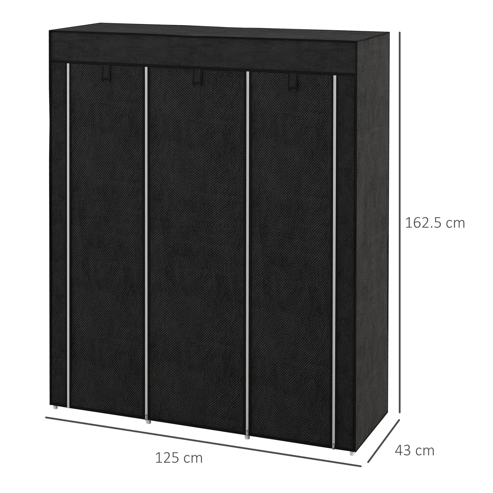Fabric Portable Wardrobe With 8 Shelves 2 Hanging Rails | Black