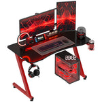 Gaming Desk Steel Frame Cup Holder Black | Red