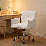 Beige Teddy Fleece Office Chair With 360° Swivel, Adjustable Height Gas Lift