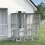 Wooden Cat House With Platforms, Cat Cage For Multiple Kittens | Light Grey