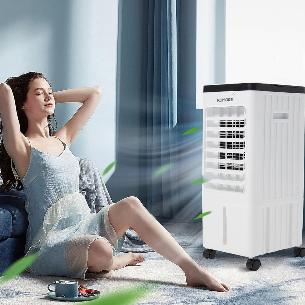 8L Portable Evaporative Air Cooler with Remote Control, 3-Speed Air Cooling Fan, Oscillation, Timer, Ice Packs & Wheels