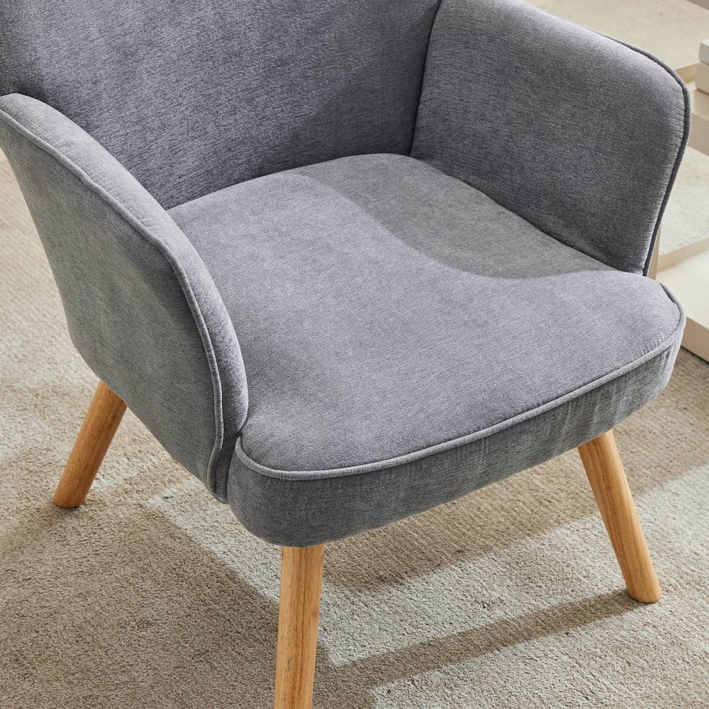Upholstered Armchair With Solid Wood Legs, Soft Cushioned Seat | Grey