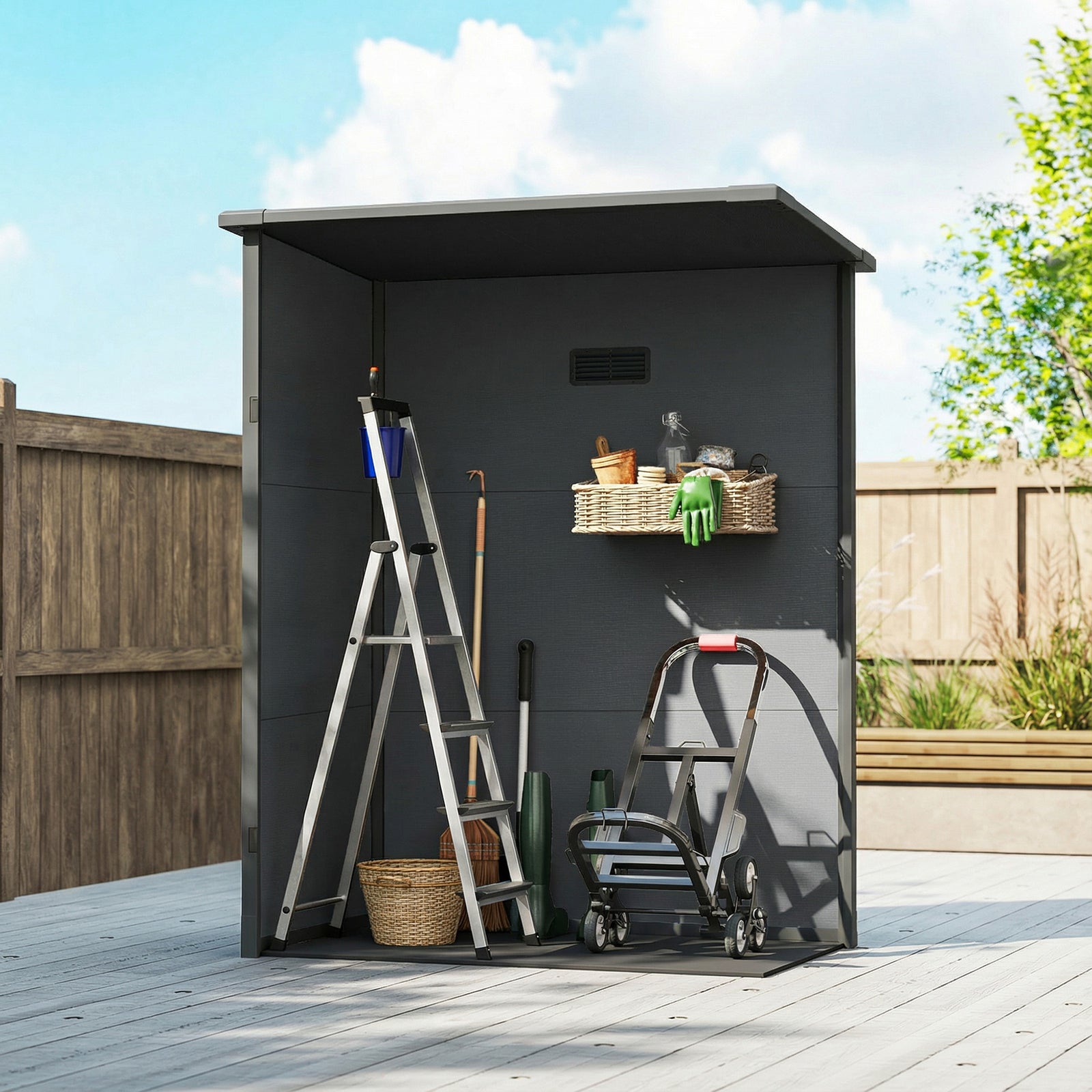 5' X 3' Garden Shed W/ Floor, Lockable Door, Window And Vent | Dark Grey