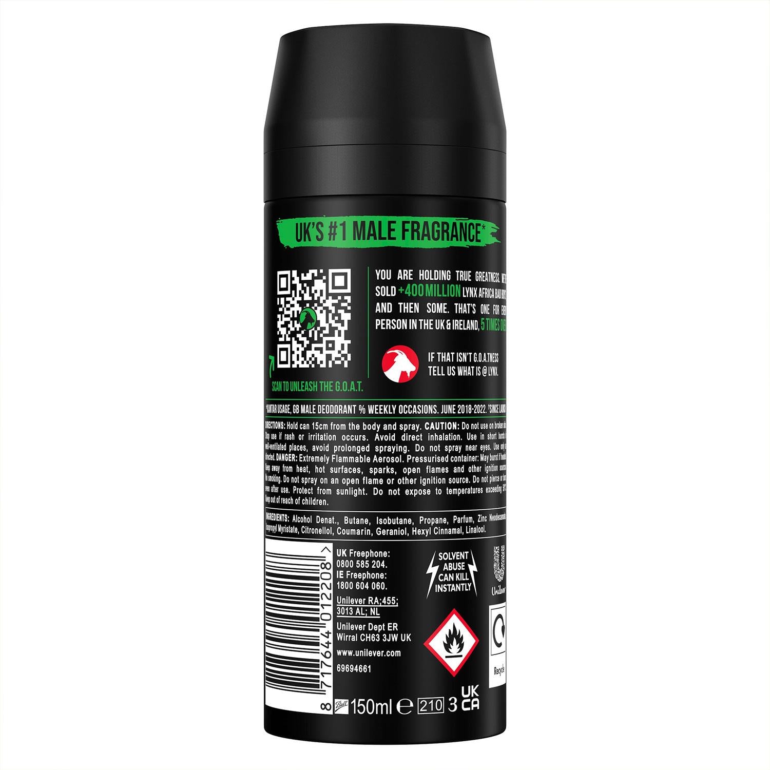 Africa Body Spray Deodorant 48hrs High Definition Fragrance 150ml | Set-of-1