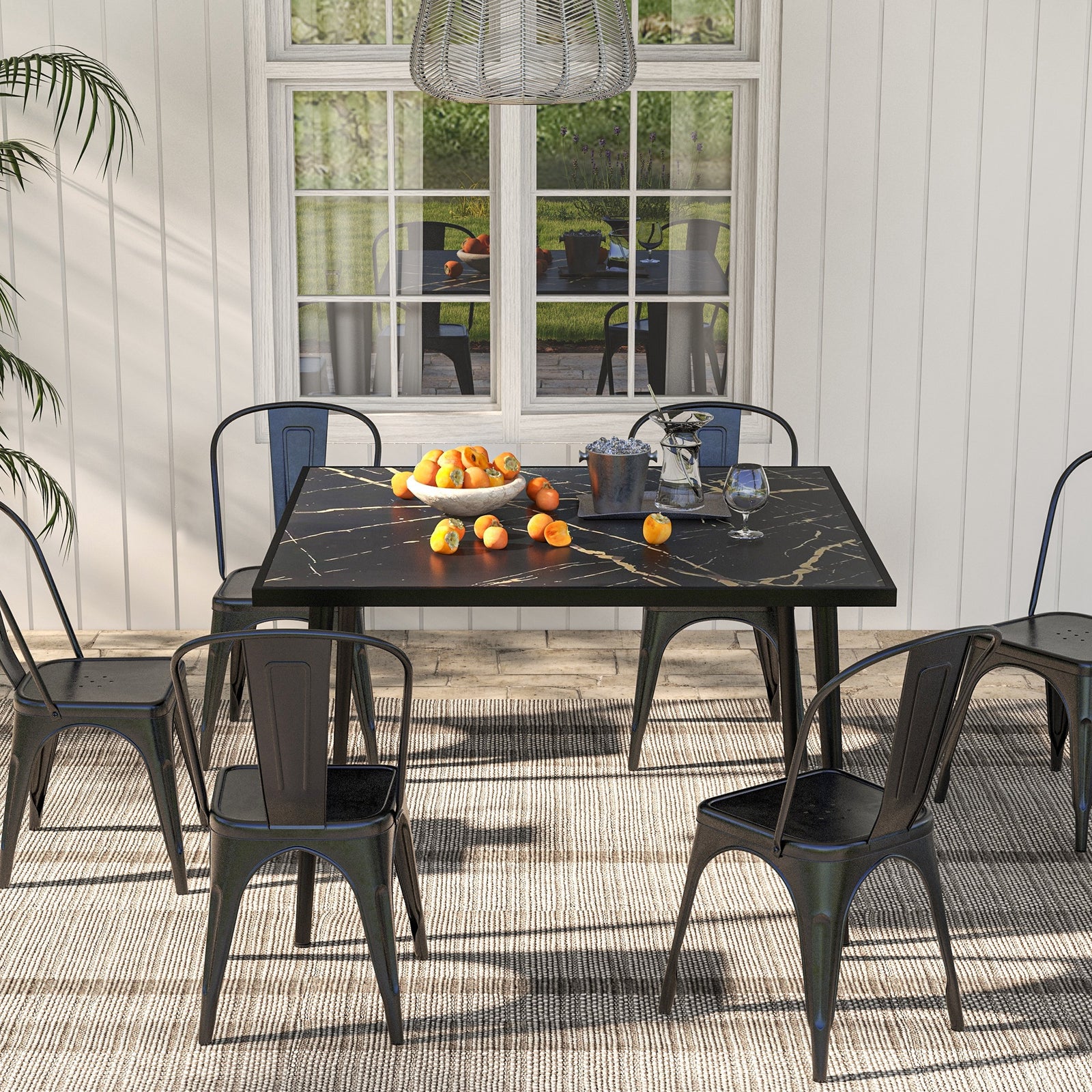 Square Outdoor Dining Table, Marble Effect Top | Black
