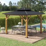 3.5 X 3.5m Wood Frame Hardtop Gazebo W/ Double Vented Roof
