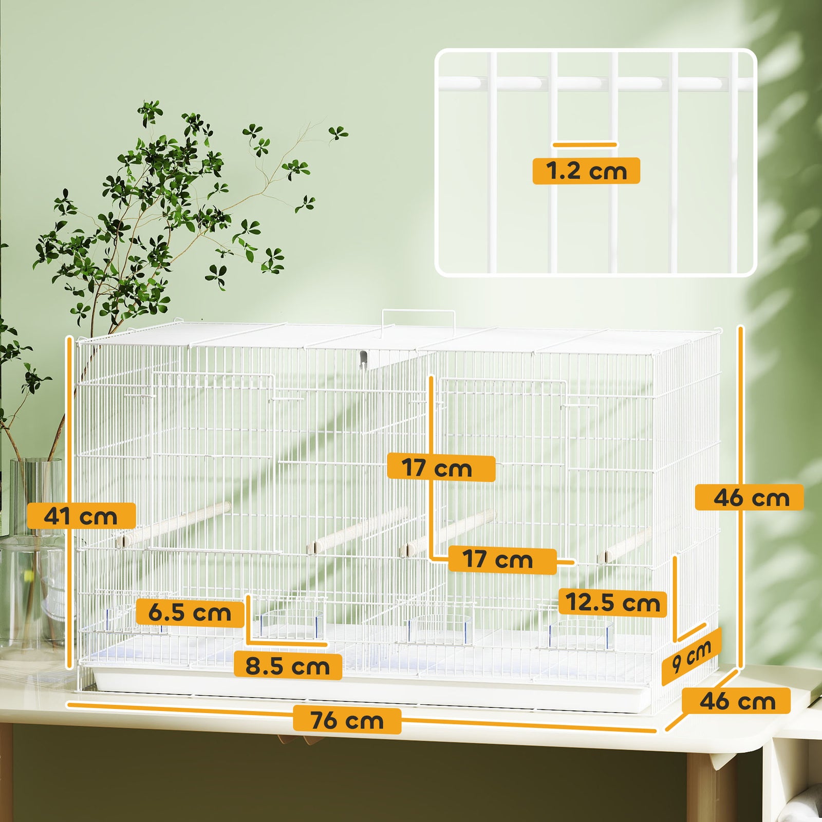 Bird Cage With Divider, 4 Wooden Perches, Slide Out Tray, White | White