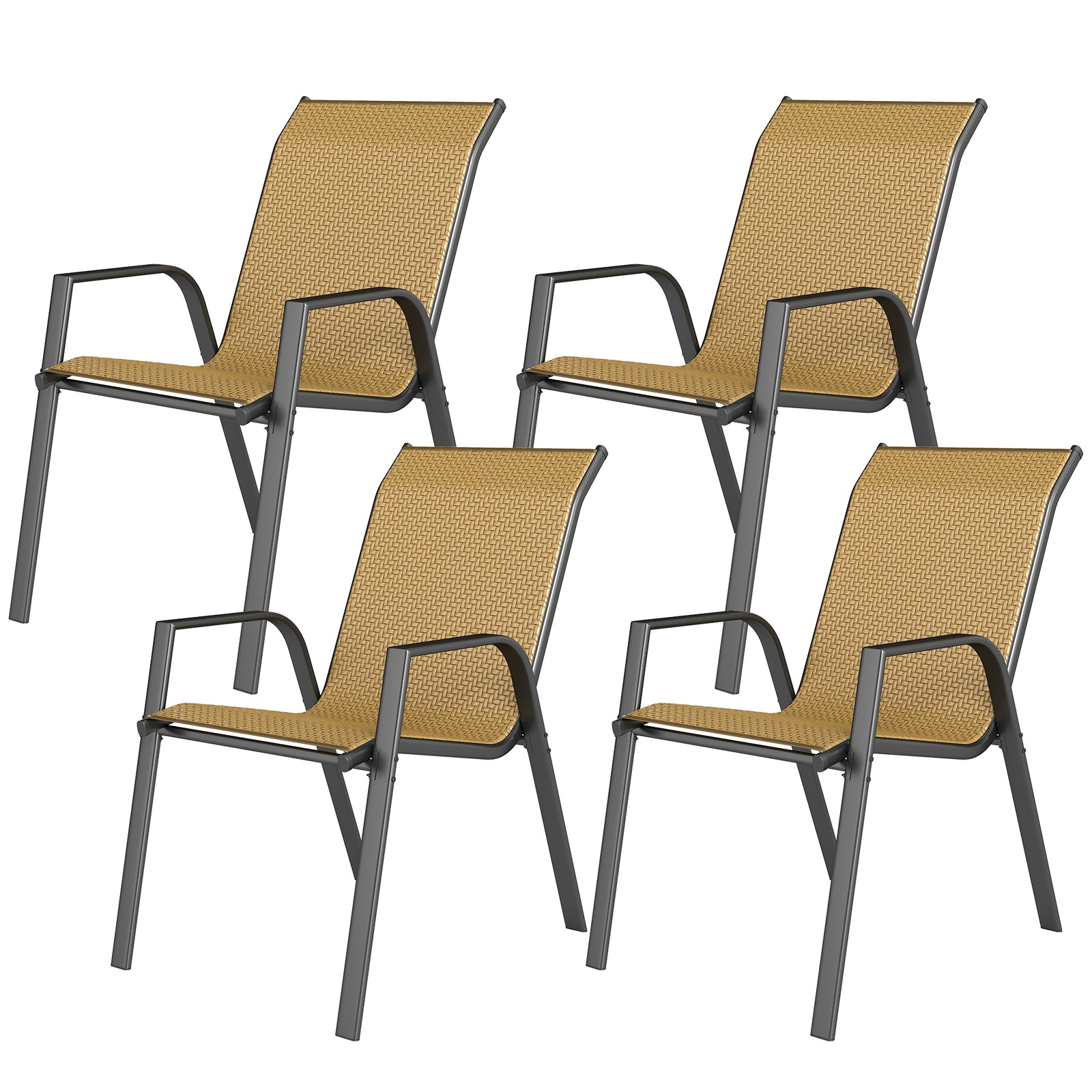 Outsunny Stackable Outdoor Chairs Set Of 4, Rattan With Armrests