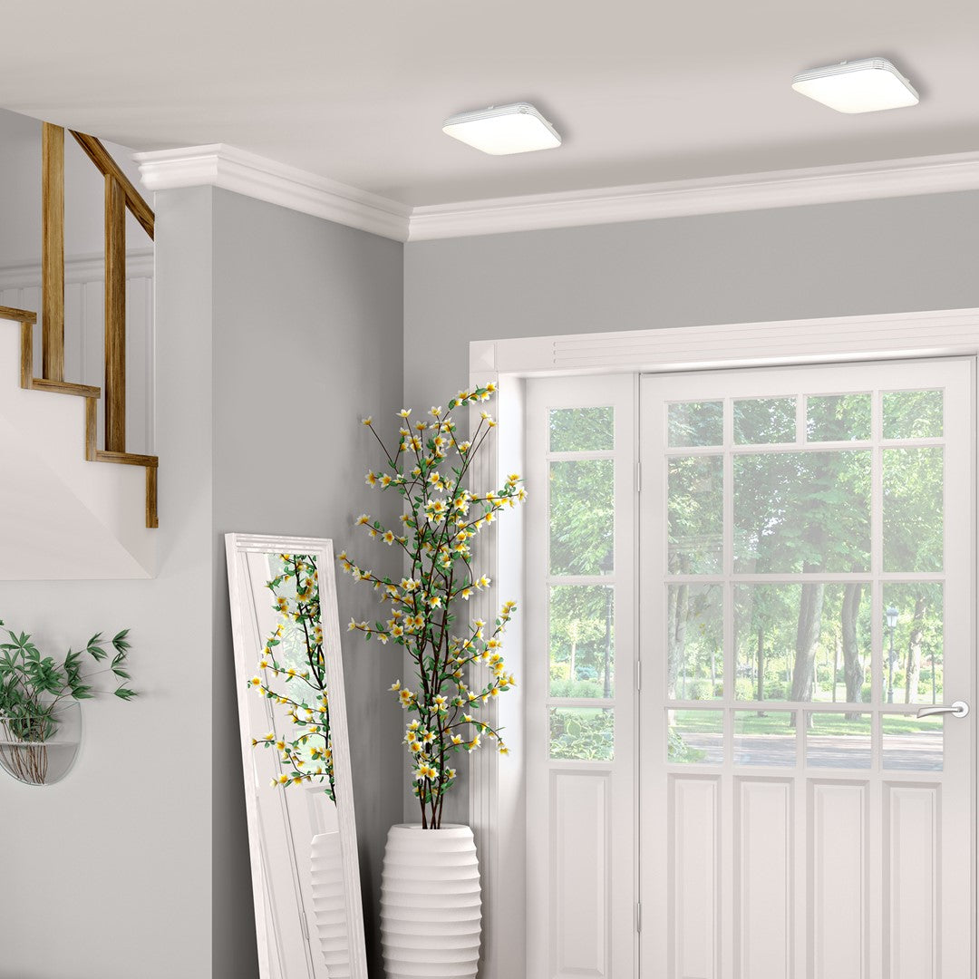 Ajax Modern Led 33cm Ceiling Lamp In Cool White With Chrome Detail With Long Life Low Energy Light Source | 26cm | White
