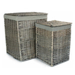 Antique Wash Square Laundry Basket With Grey Sage Lining | Set-of-2