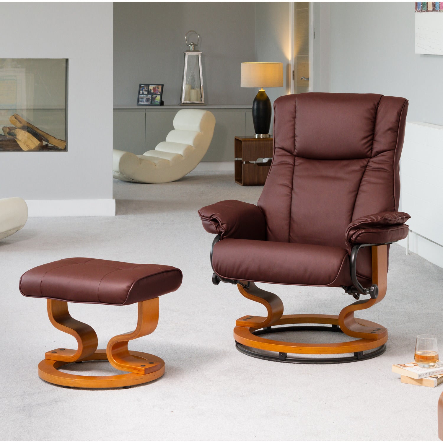Calhoun Swivel Recliner With Massage And Heat | Burgundy