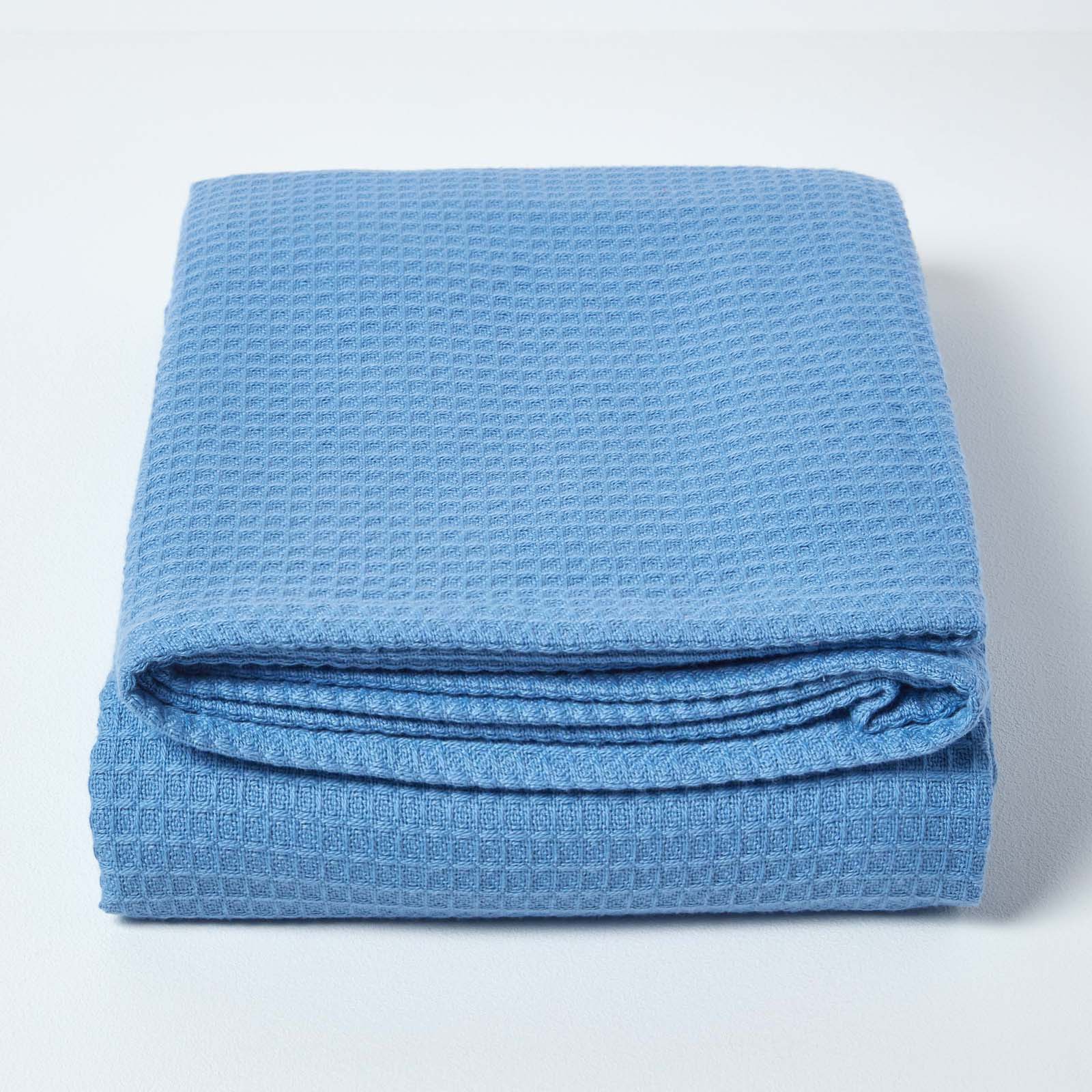 Organic Cotton Waffle Blanket/ Throw | 178cm x 228cm | Blue