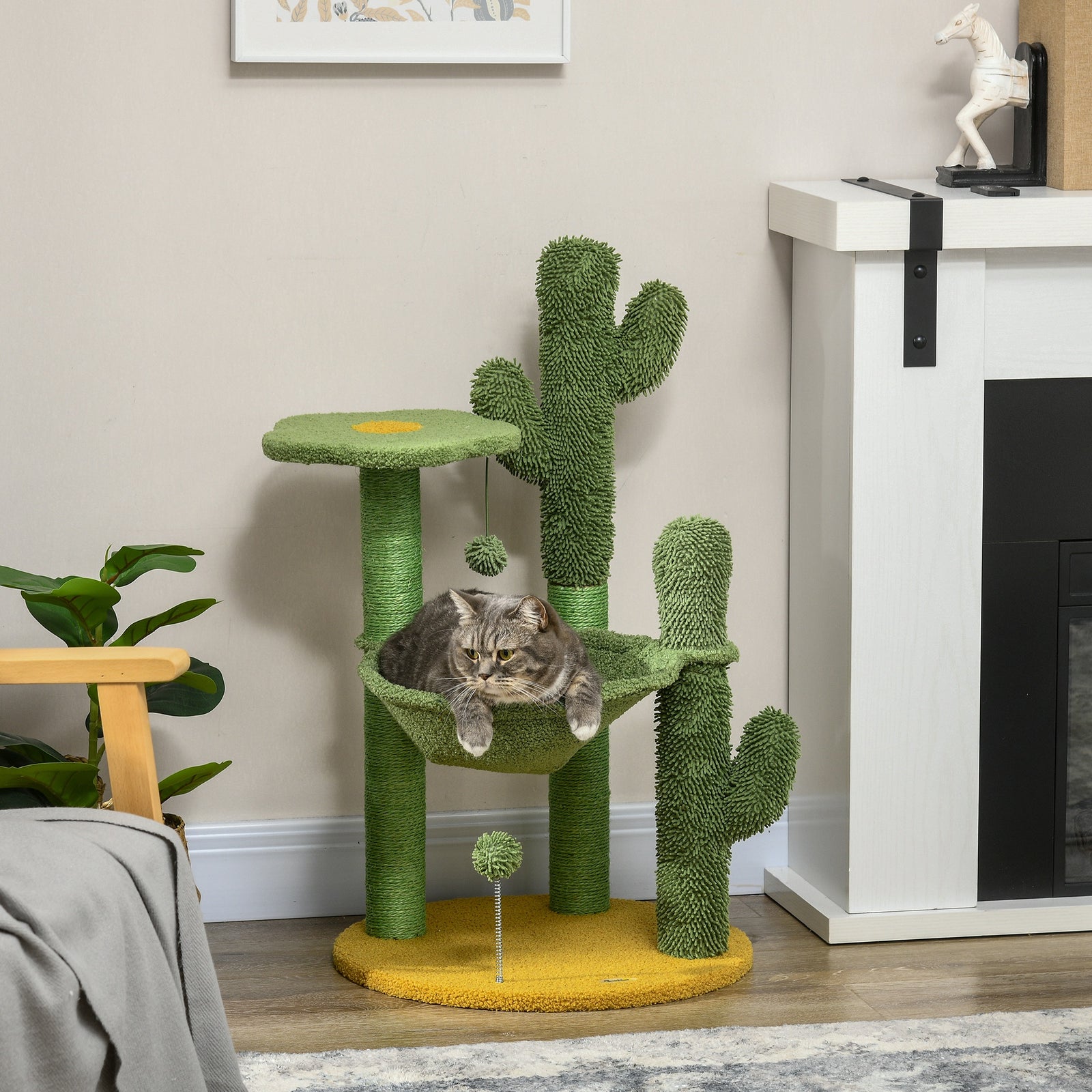 Cactus Tree For Indoor Cats, Modern Cat Tower With Hammock, Green