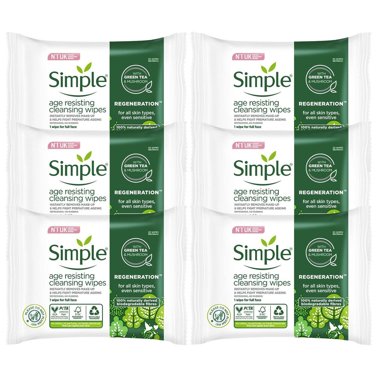 Regeneration Age-resisting Cleansing Wipes With Green Tea Goodness | Set of 6