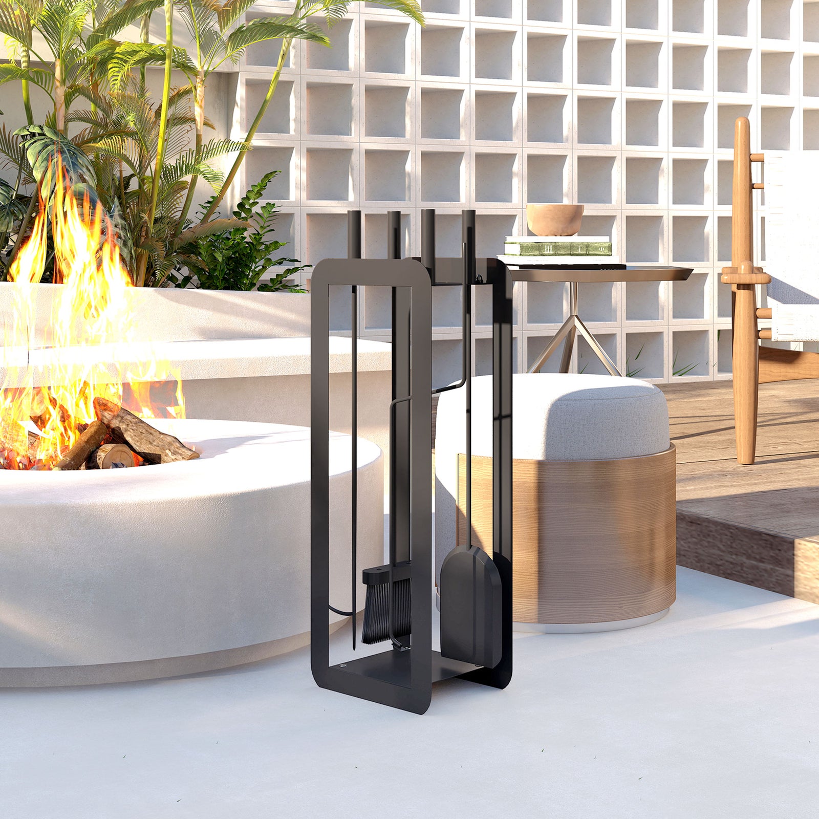 Outsunny 5 Pcs Fireplace Companion Set, Metal Fireplace Accessories