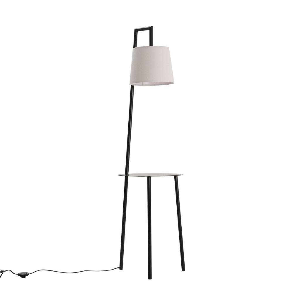 Metal Tray Table Floor Lamp With Linen Lampshade
