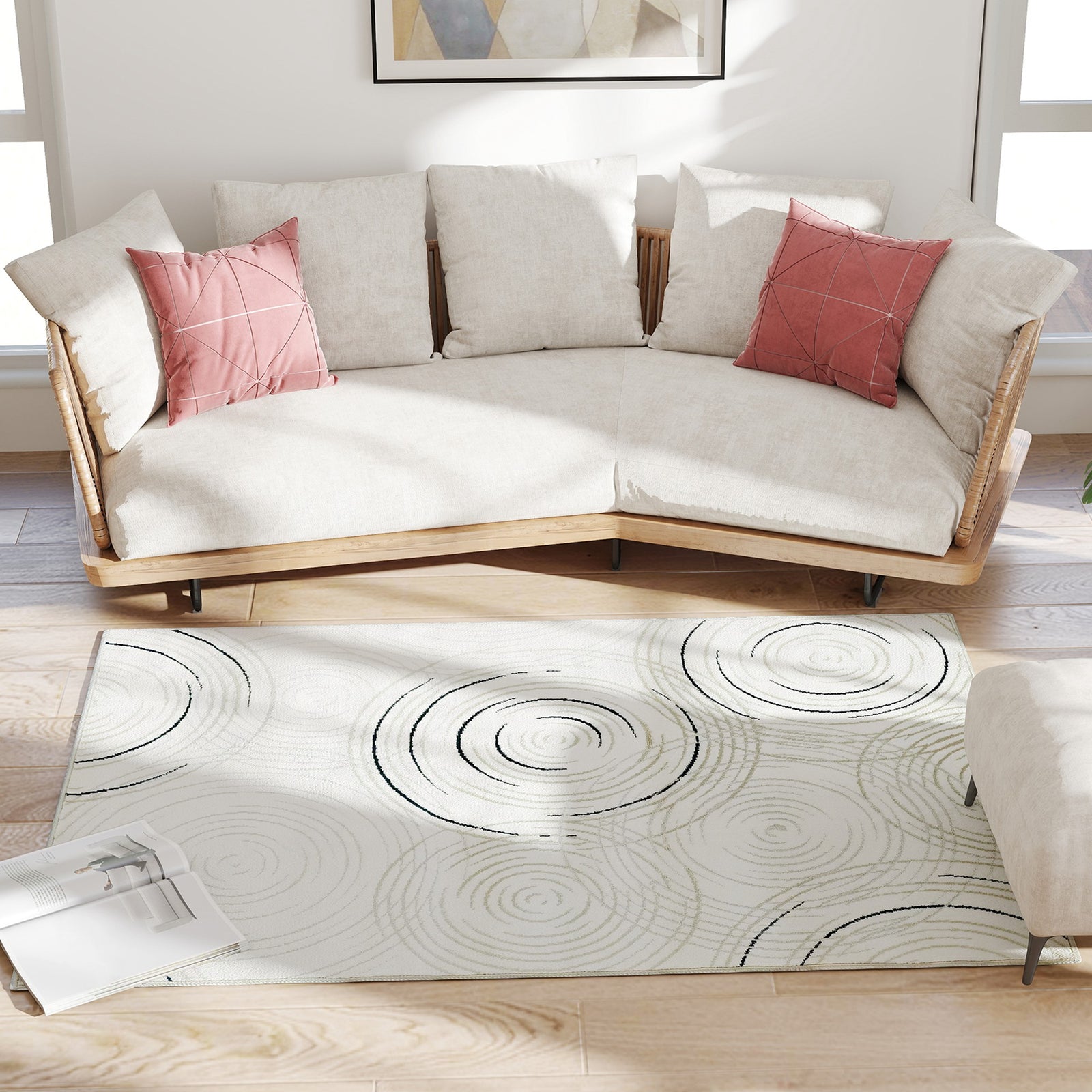 Swirl Pattern Washable Area Rug, Allergy-friendly Floor Carpet | M | Cream