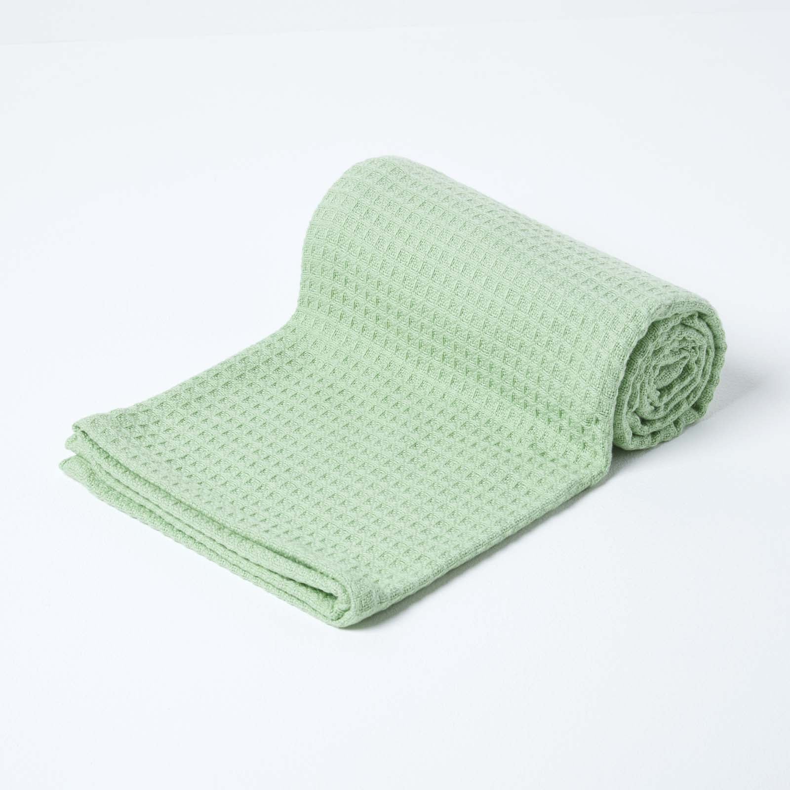 Organic Cotton Waffle Blanket/ Throw | 125cm x 150cm | Green