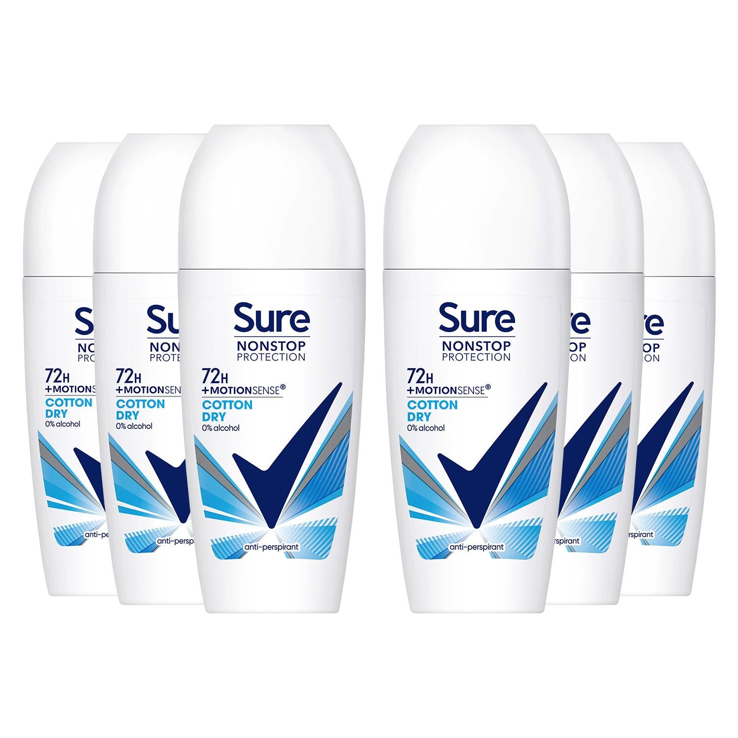 Women Motion Sense Ap Deodorant Roll-on 72h Nonstop, Cotton Dry, 50ml, 6pk | 6
