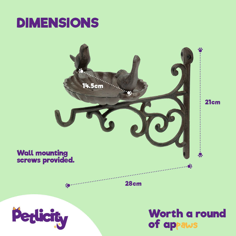 Petlicity Wall Mounted Cast Iron Bird Bath And Feeder Garden Bird Bath Basin With Bracket Rustic Outdoor Decor