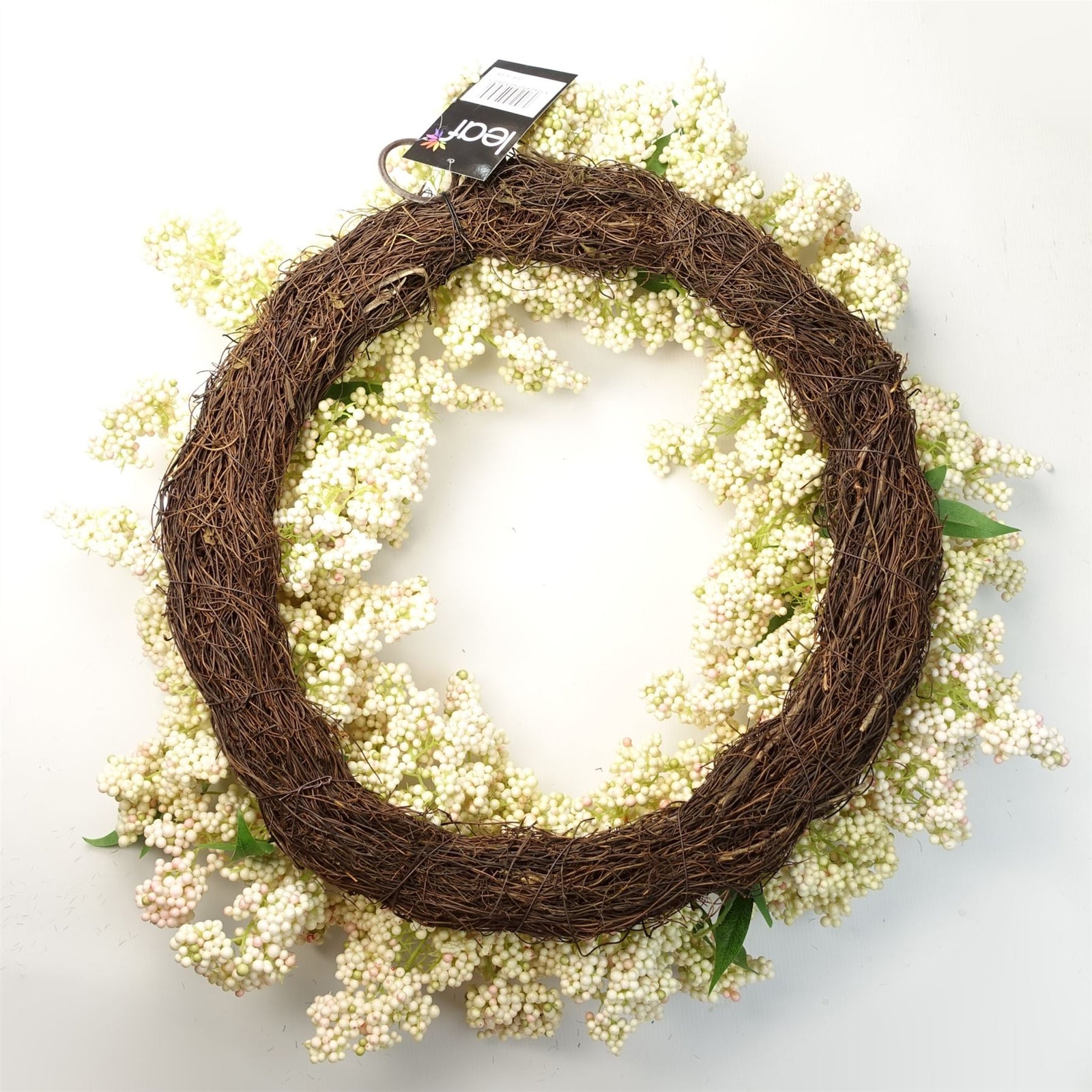 Leaf 55cm Artificial Hanging White Berry Wreath
