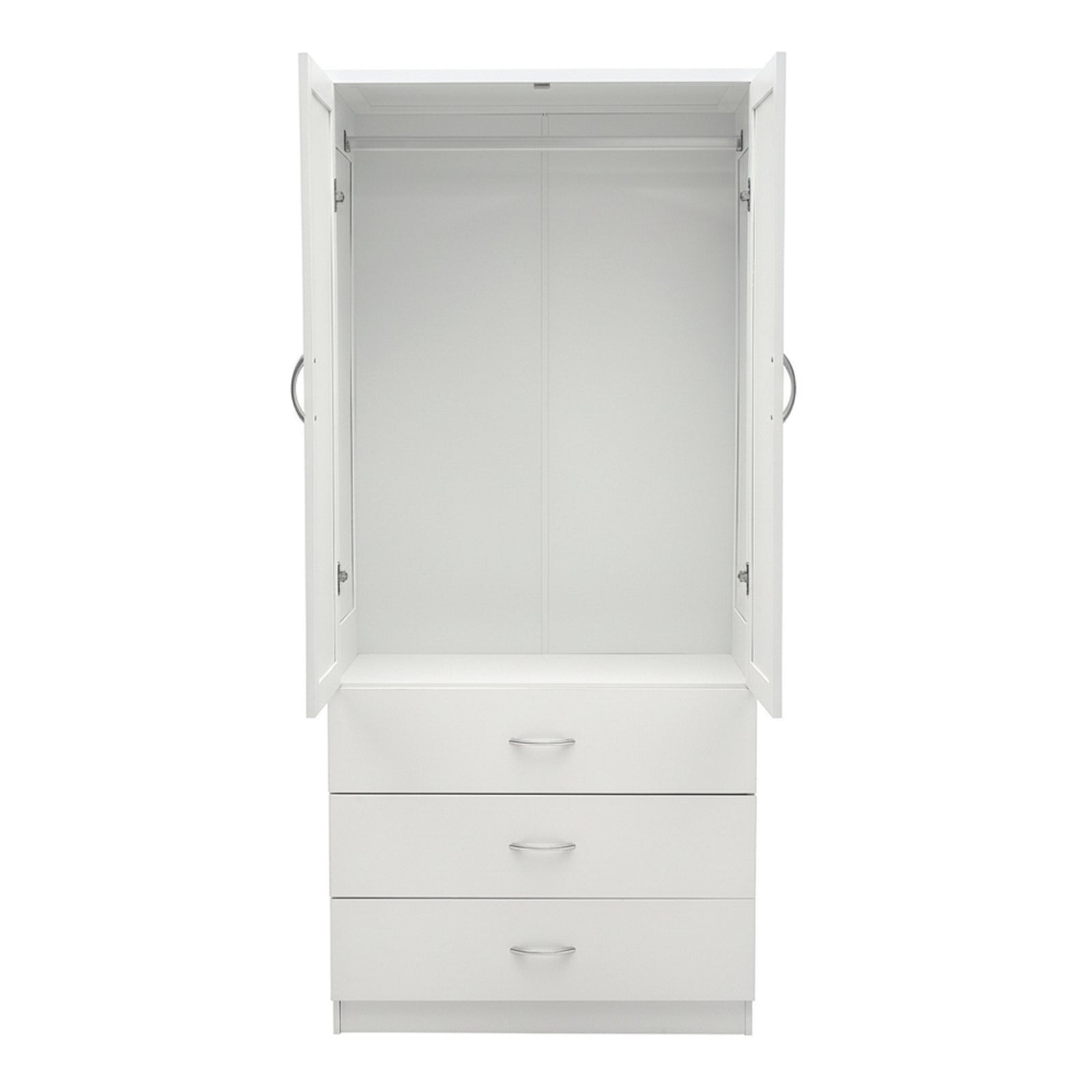 2-door Wardrobe With 3 Drawers & Hanging Rail | White