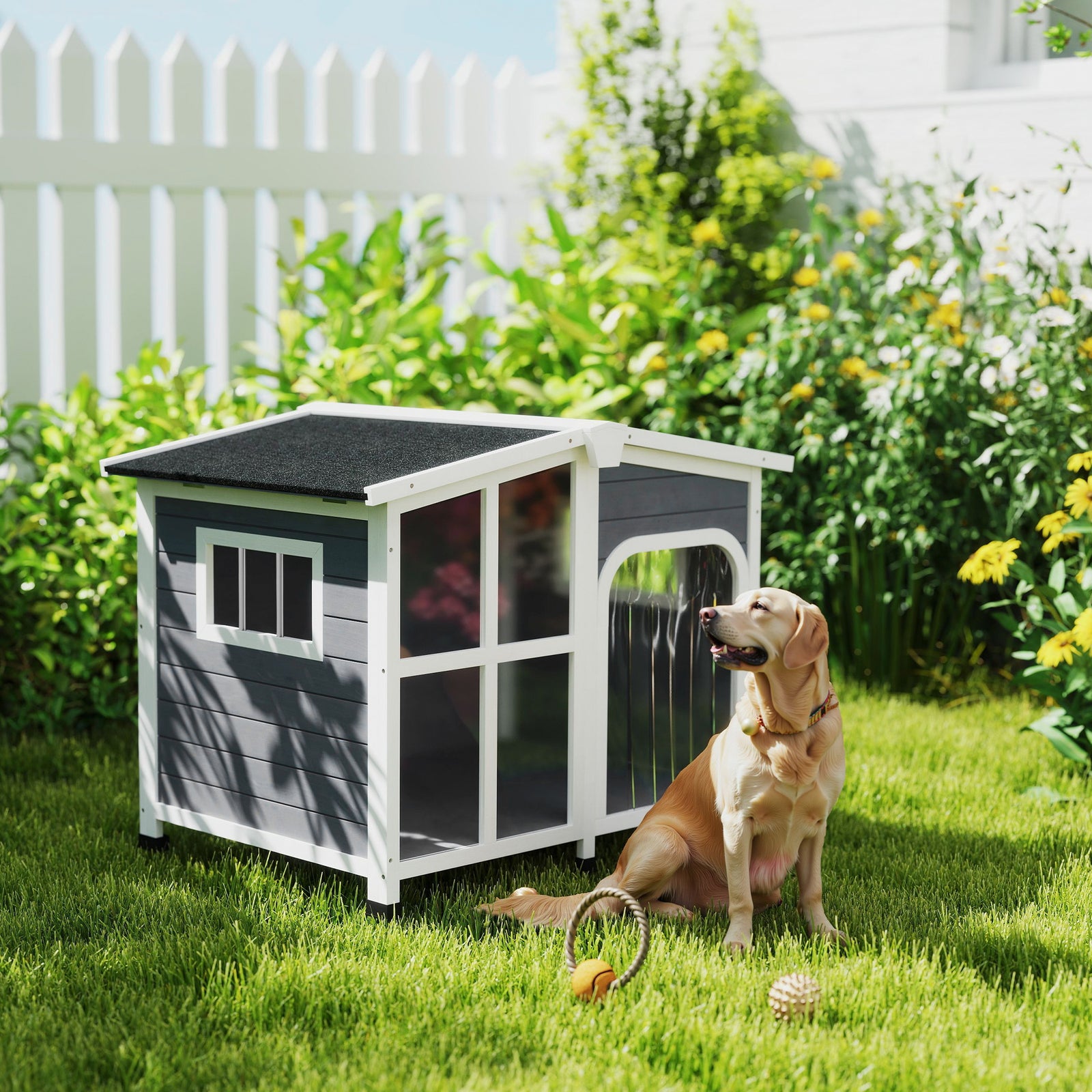Wooden Dog Kennel, Dog House With Removable Floor, Asphalt And Openable Roof | Charcoal Gray
