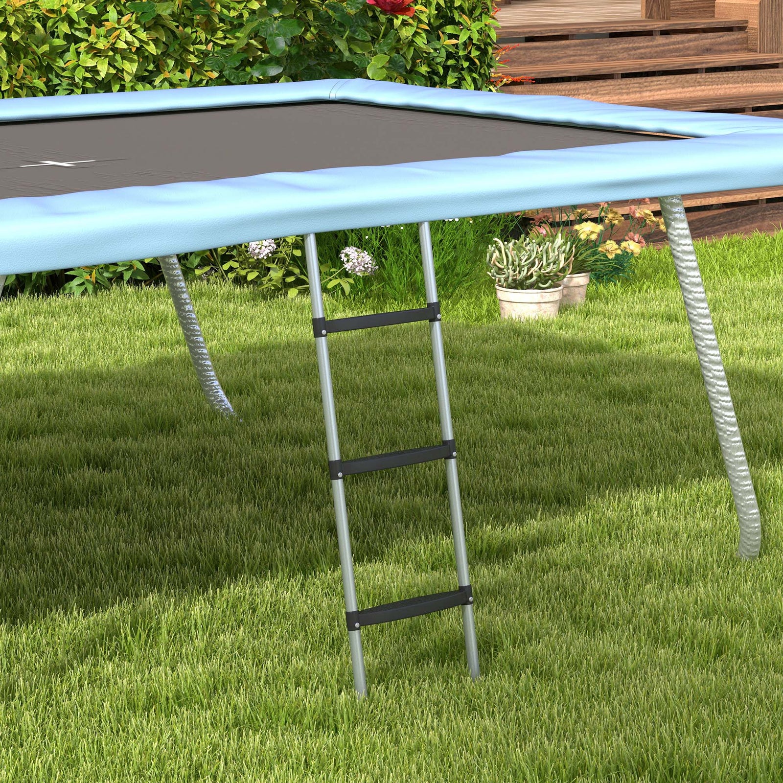 2 Steps/3 Steps Galvanised Steel Trampoline Ladder Climbing | Medium | Silver