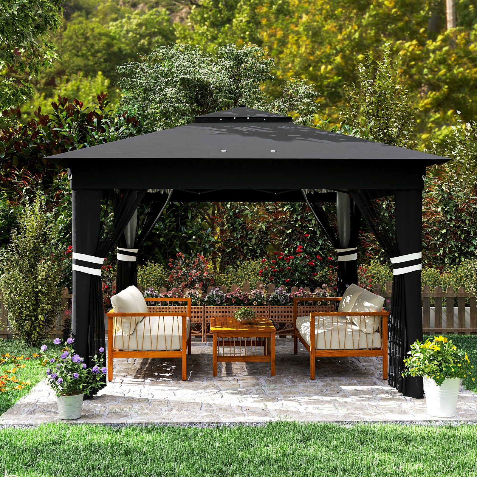 3x3(m) Pop Up Gazebo W/ Solar-powered Led Lights Netting
