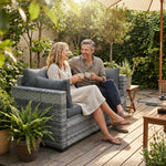 2 Seater Rattan Garden Sofa With Deep Seat, Wide Arms | Mixed Grey