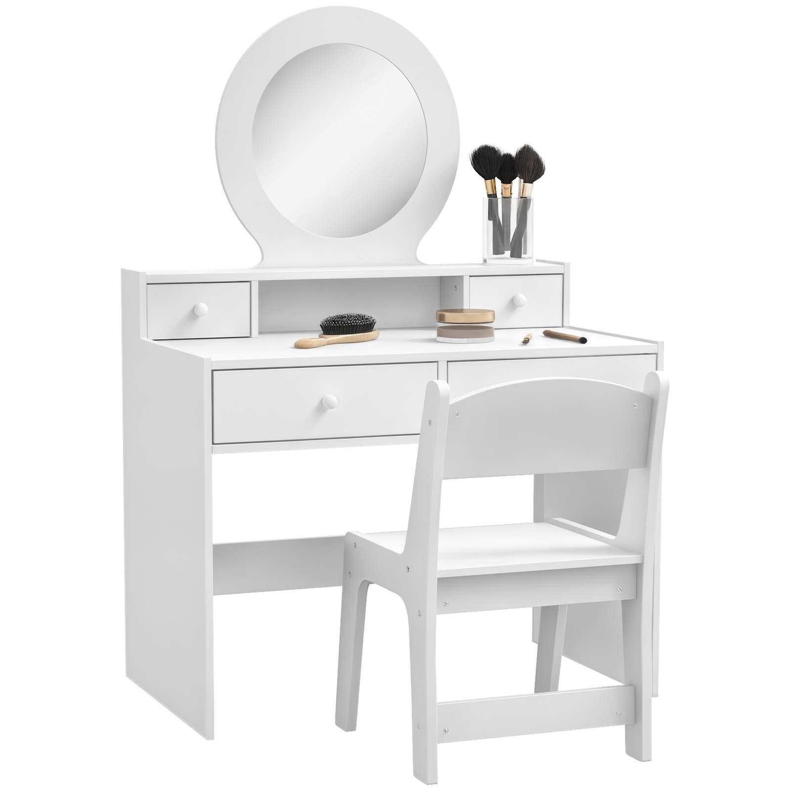Kids Dressing Table Set W/ Stool, Mirror, Drawers - White