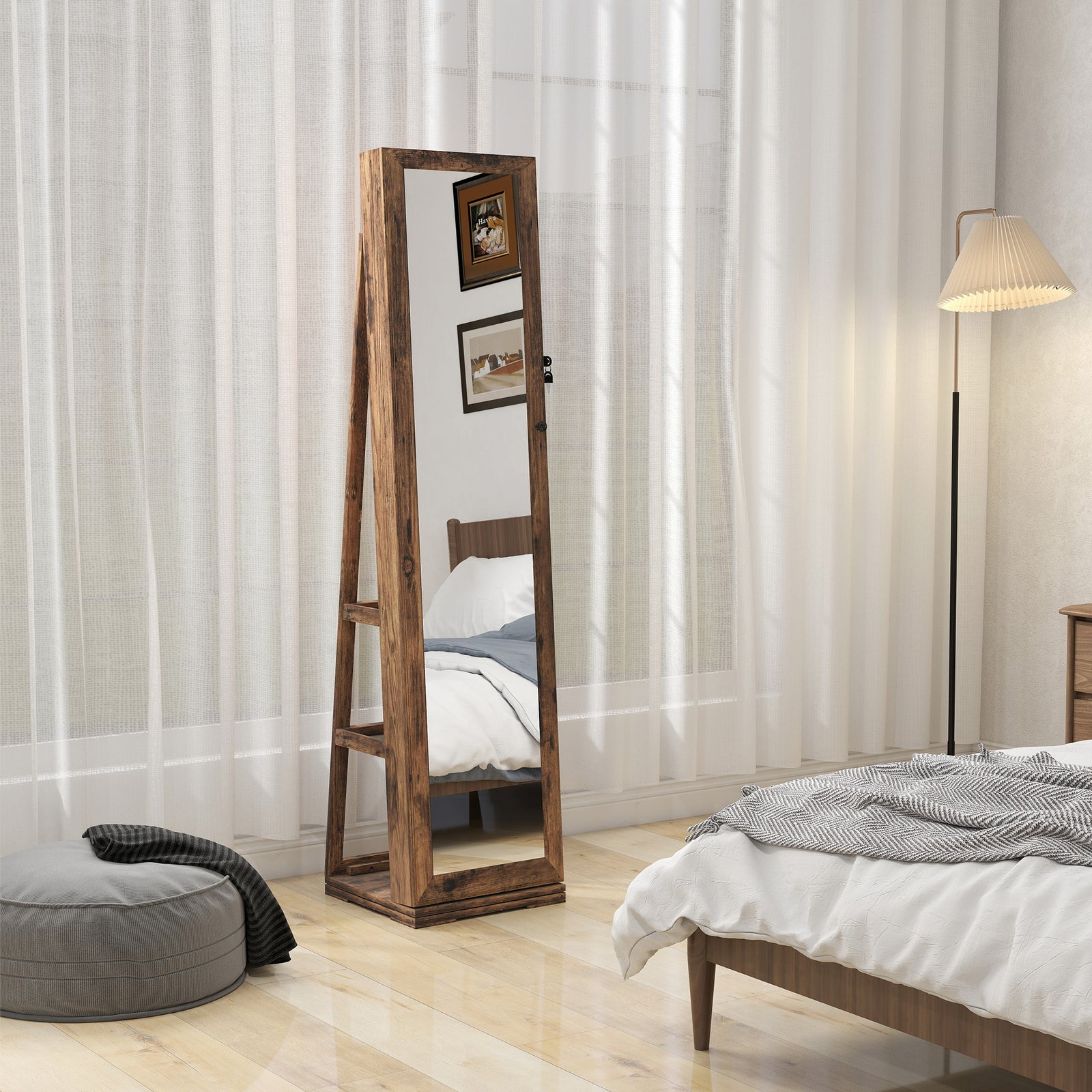 HOMCOM Jewelry Cabinet, Swivel Lockable Mirror