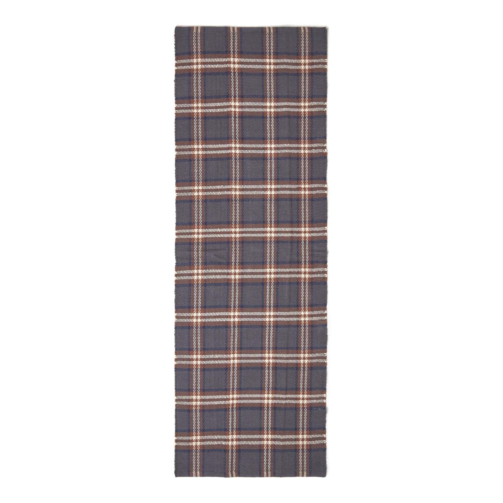 Wilson Handwoven Blue, Yellow And Brown Tartan 100% Cotton Rug | 200cm | Grey