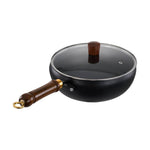 Long-handle Iron Deep Wok Pan With Lid | 24cm