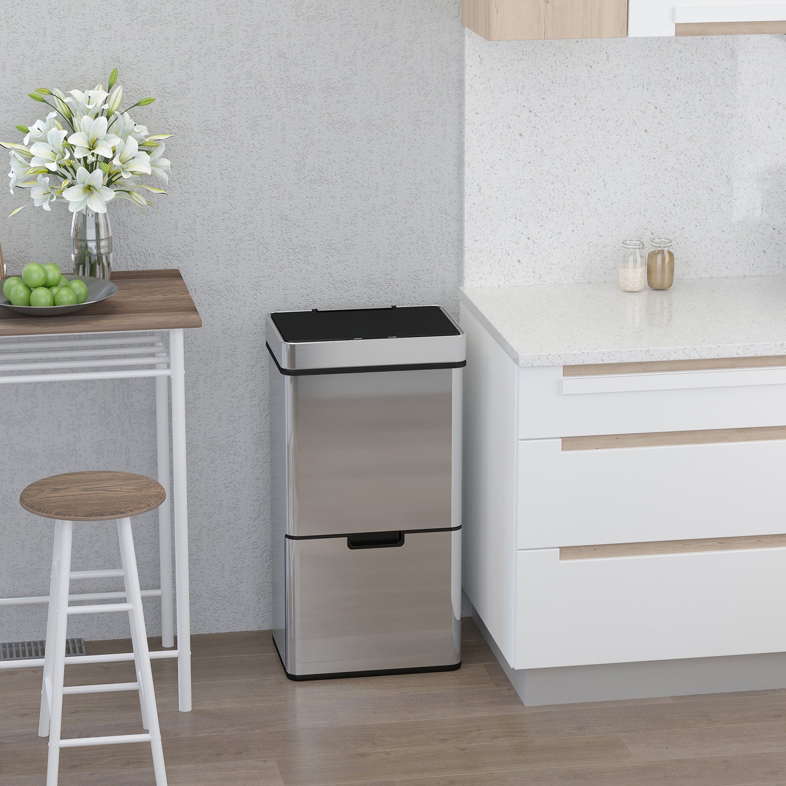 Motion Sensor Rubbish Bin 3 Compartments Removable Lid