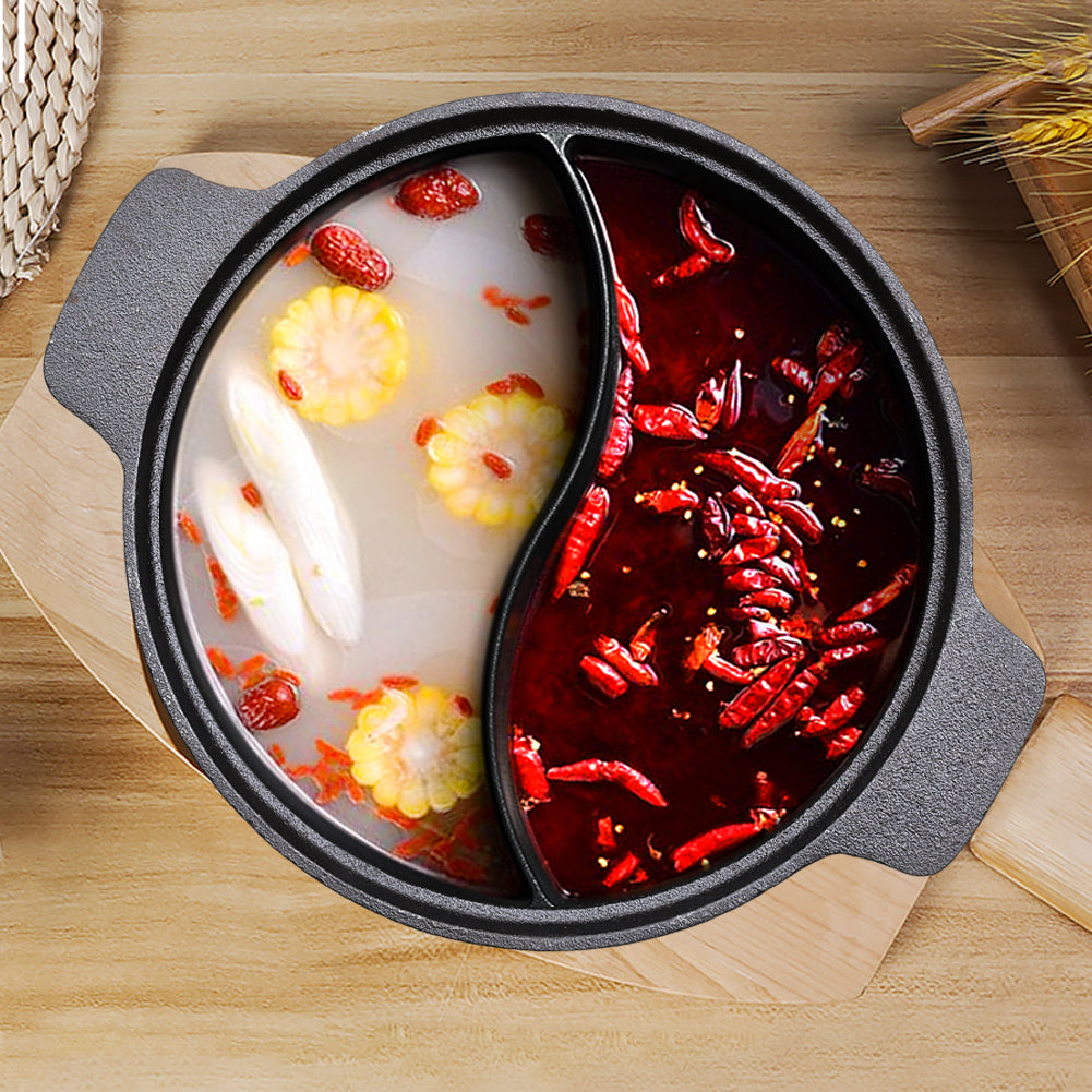 25cm Dia Black Cast Iron Hot Pot With Divider