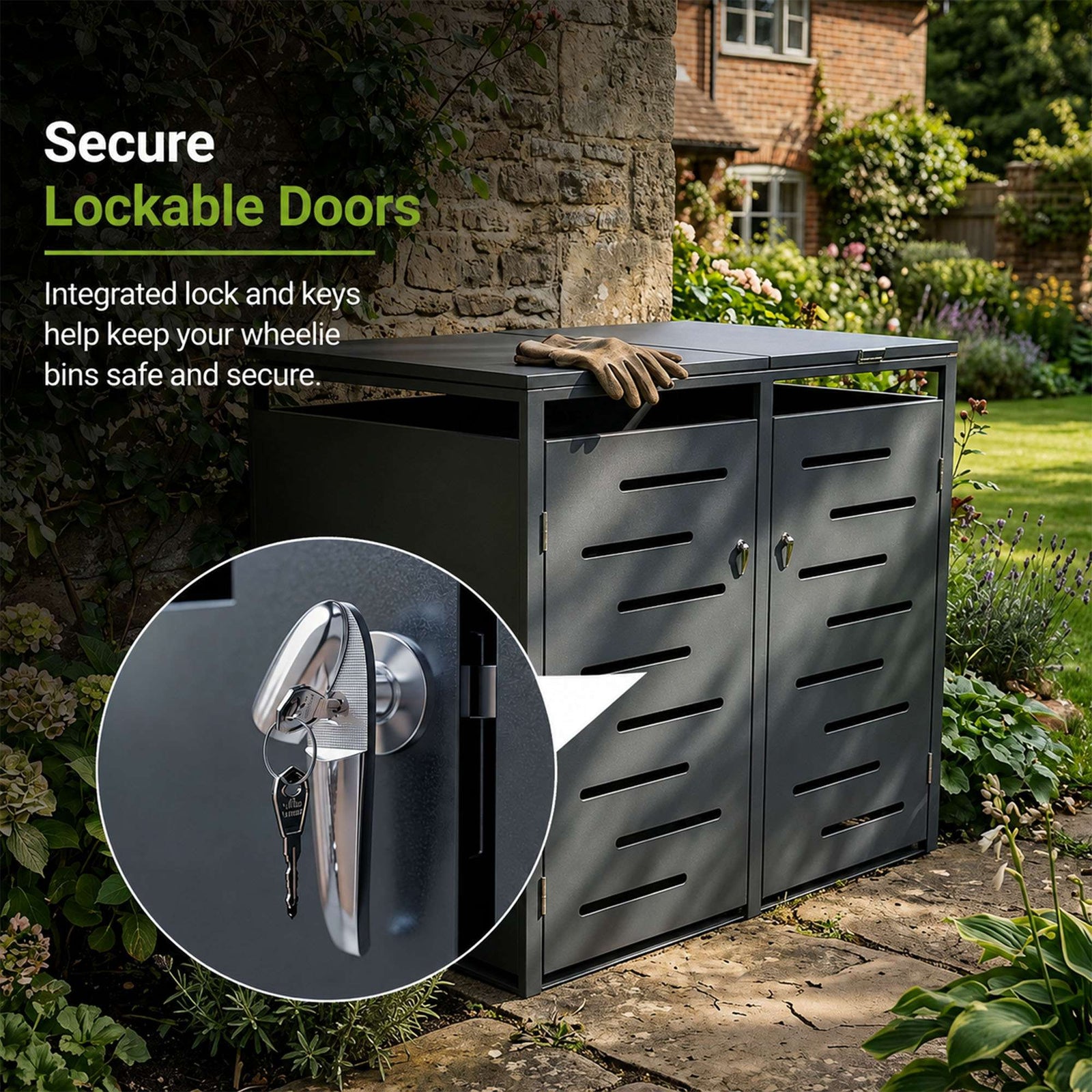 Outdoor Metal Bin Storage Galvanized Steel Lockable Wheelie Bin Storage Shed
