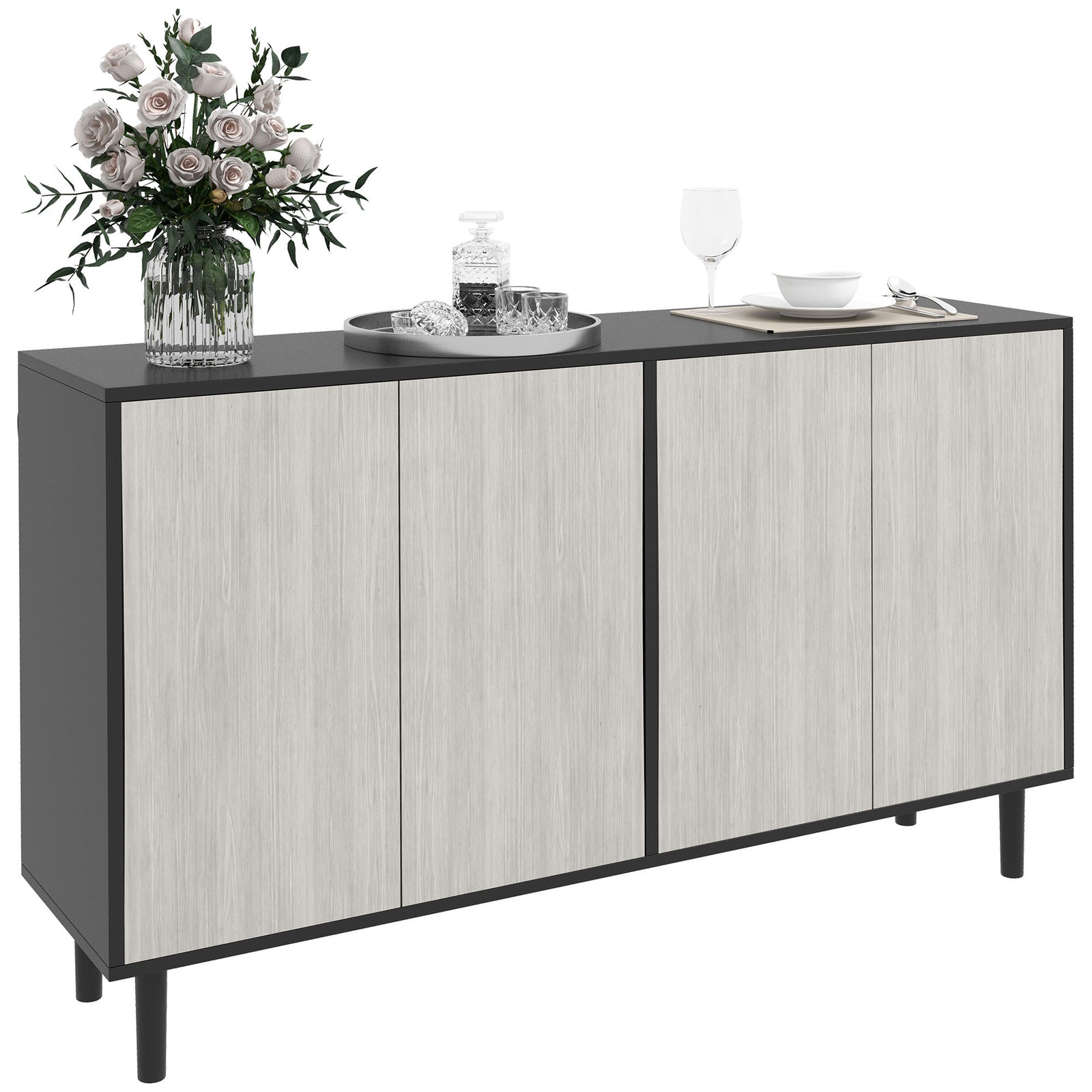 Sideboard Storage Cabinet For Living Room Adjustable Shelves | One Size | Black