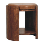Solid Wood Savoy Leather Stool