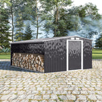 10.83  x 10.3 FT Waterproof Outdoor Metal Shed Garden Storage Tool Shed Apex Roof Double Door With Log Storage Store