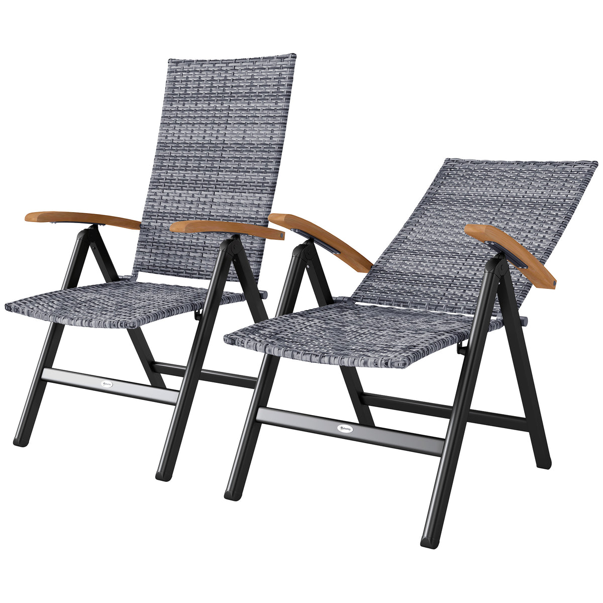 Outdoor Folding Rattan Chair, Dining Chair | Set of 2 | Light Grey