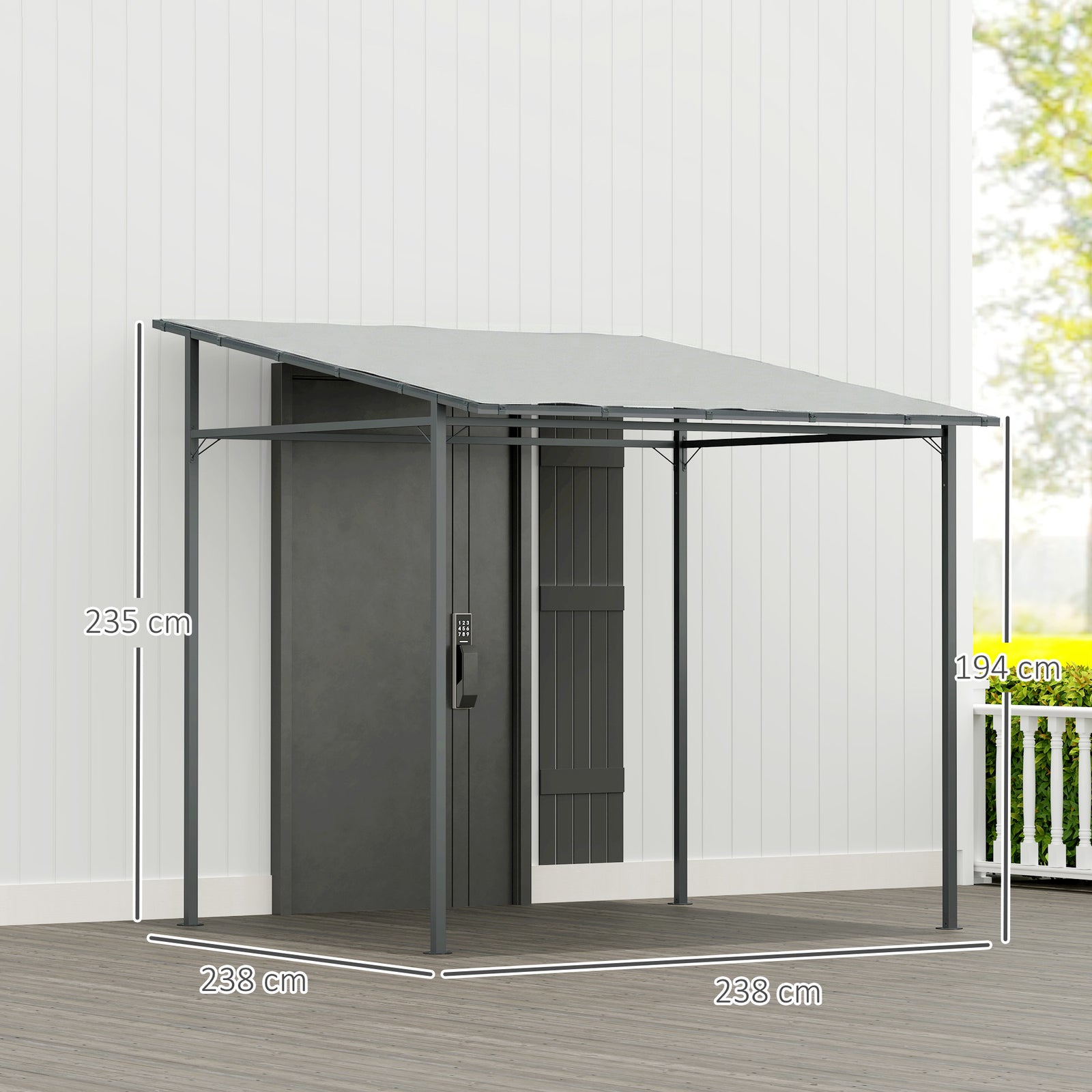 2.4 X 2.4 M Wall Mounted Pergola Gazebo, Upf30+ | Light Grey