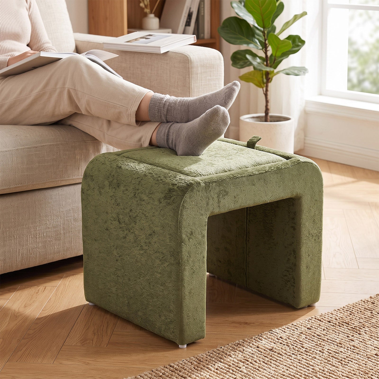 Modern Upholstered Footstool | Green