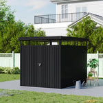 6.56ft×8.46ft Metal Garden Storage Shed Skylight Roof Shed, Flat Roof Storage