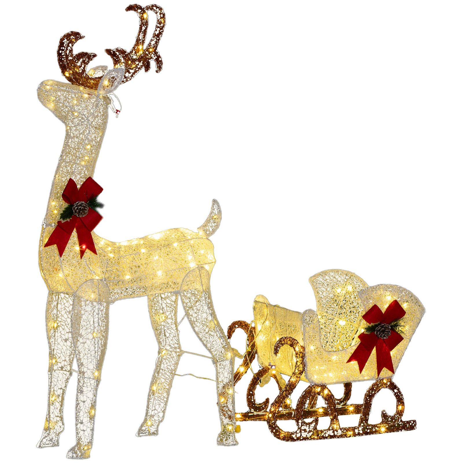 4ft Light Up Reindeer & Sleigh Christmas Decoration