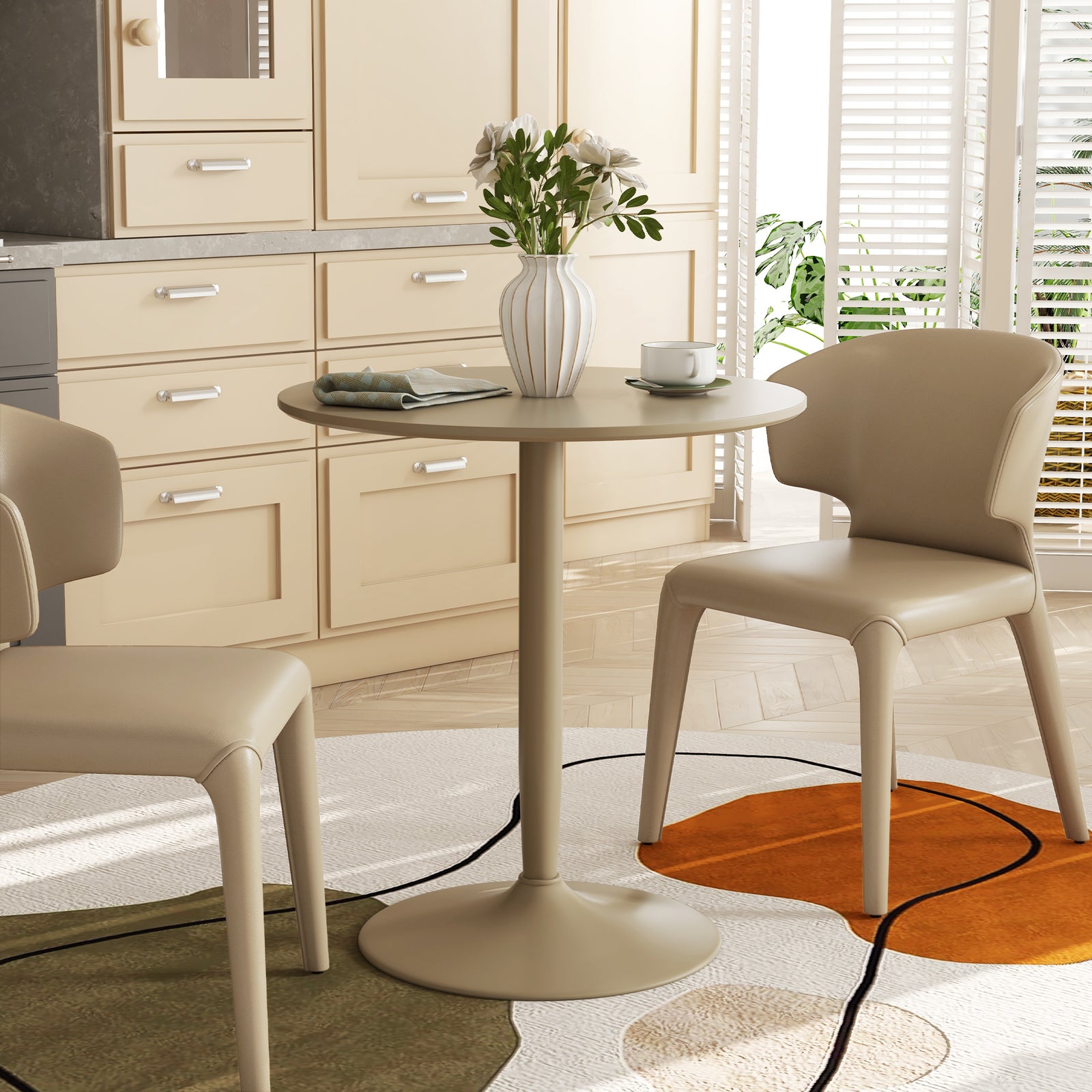 Round Dining Table, Modern Kitchen Table With Steel Base | Brown