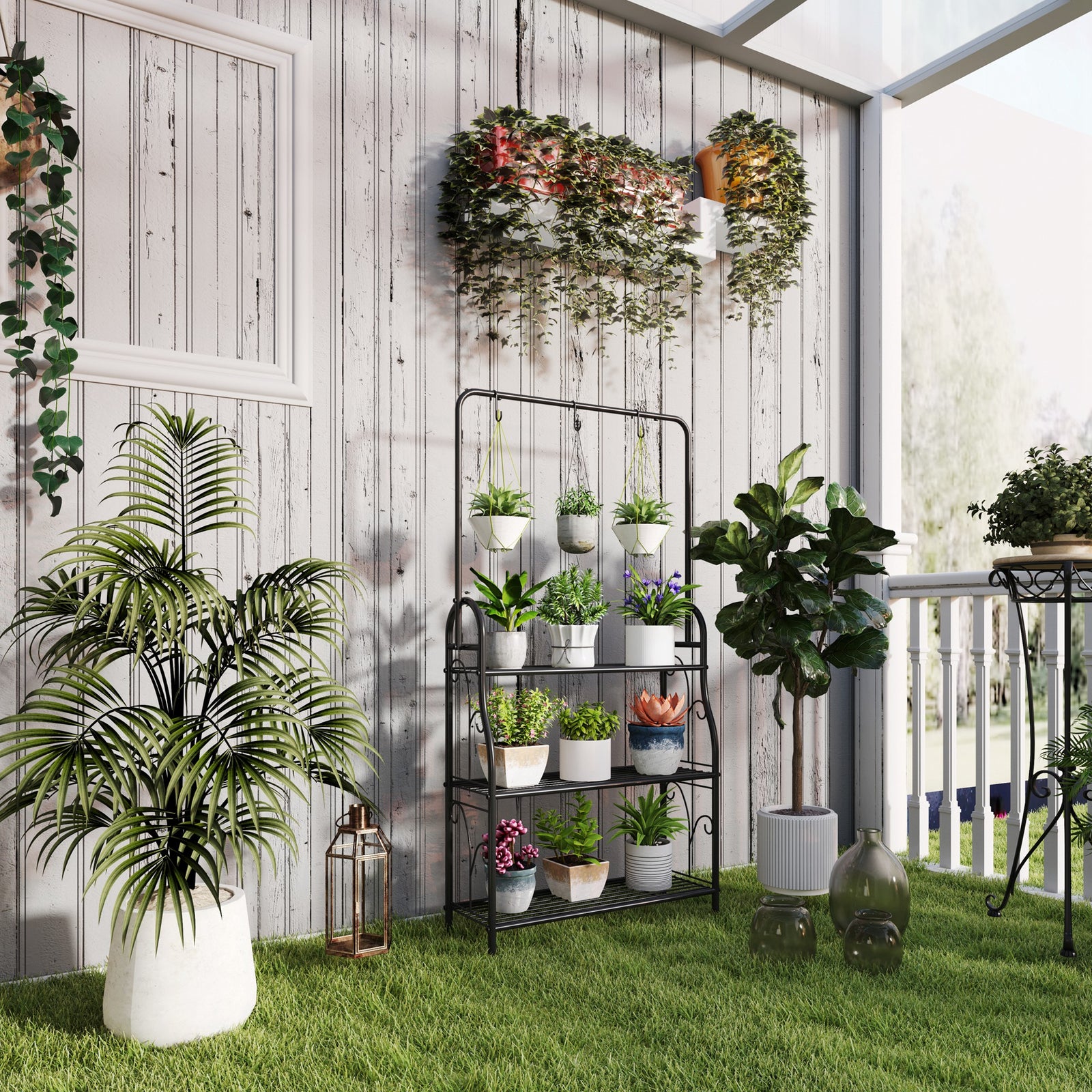 3 Tier Plant Stand W/ Hanging Hooks For Balcony Living Room