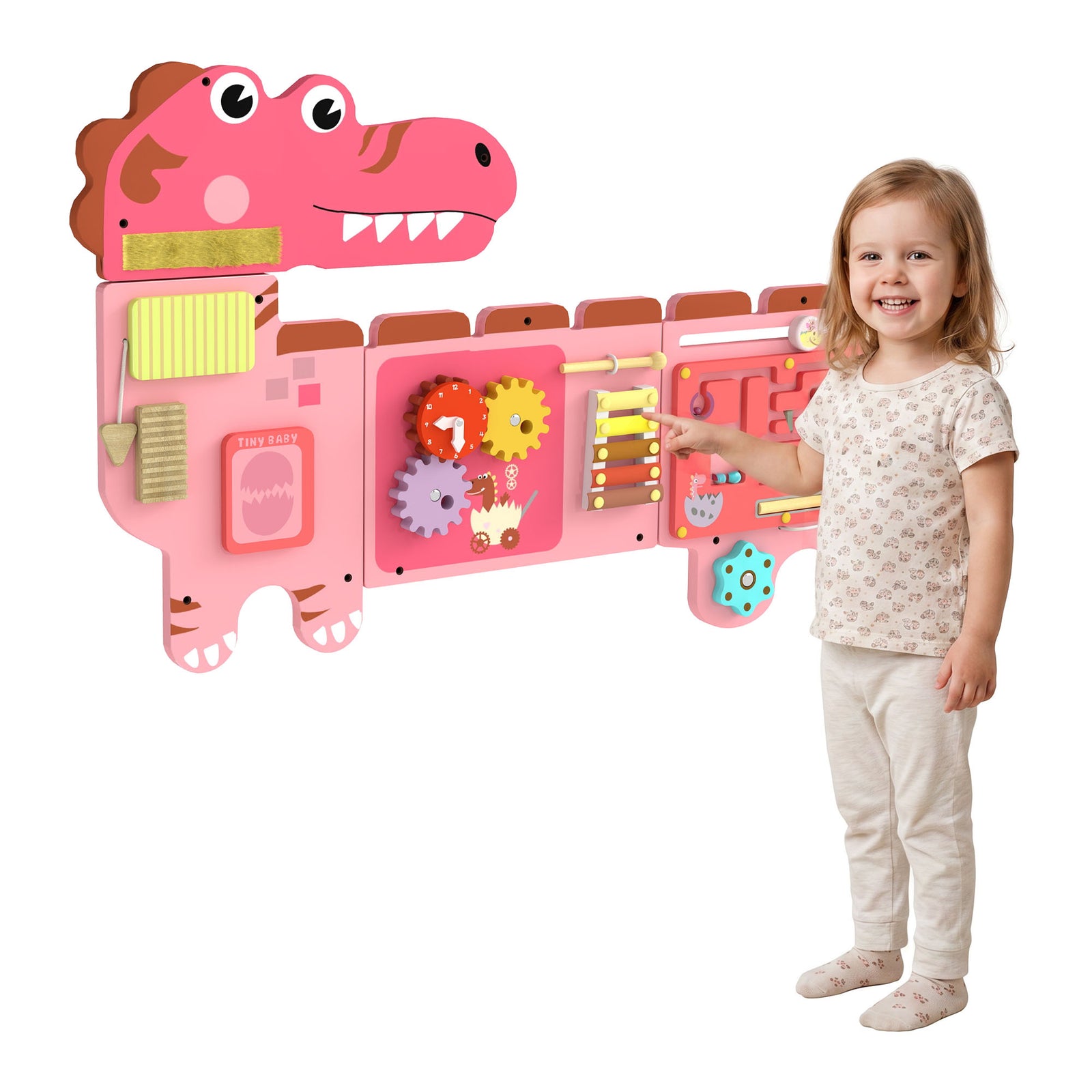 Busy Board Panels Wall Mounted Dinosaur | Pink