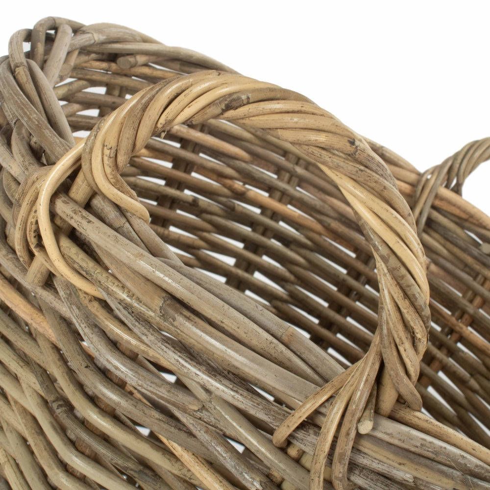 Round Grey Rattan Log Basket | Brown